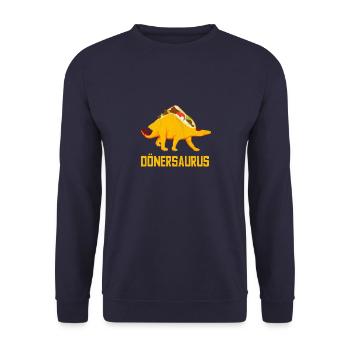 Dino Döner Dönersaurus - Unisex Pullover - Navy - Vorne - Alina (178cm) & Michal (187cm)