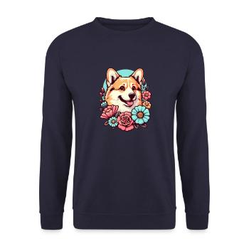 Welsh Corgi Pembroke Retro Pastel Floral - Unisex Sweatshirt - navy - Front - Alina (178cm) & Michal (187cm)