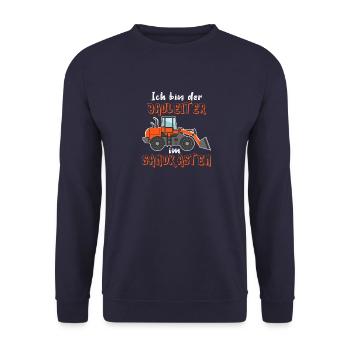 Bagger Bauarbeiter Fahrzeug Kindergarten Bauleiter - Unisex Pullover - Navy - Vorne - Alina (178cm) & Michal (187cm)