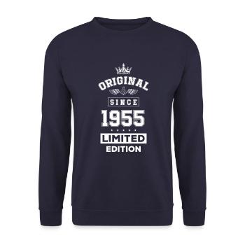 1955 limited edition Geburtstag - Unisex Pullover - Navy - Vorne - Alina (178cm) & Michal (187cm)