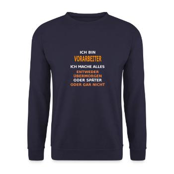 vorarbeiter - Unisex Pullover - Navy - Vorne - Alina (178cm) & Michal (187cm)