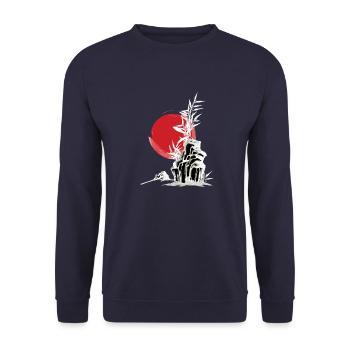 Japan Asien Bambus Sonne Kanji einfach Natur - Unisex Pullover - Navy - Vorne - Alina (178cm) & Michal (187cm)