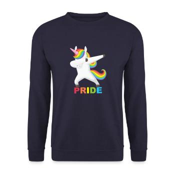 PRIDE MONTH - dabbing unicorn - Unisex Pullover - Navy - Vorne - Alina (178cm) & Michal (187cm)