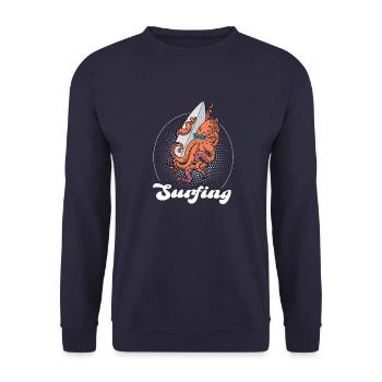 Surfbrett Oktopus Surfing Ozean Sommer Urlaub - Unisex Pullover - Navy - Vorne - Alina (178cm) & Michal (187cm)