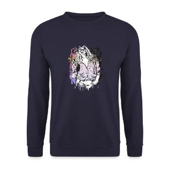 Schöne weibliche Gesichtsbemalung Kunst bunte Frau - Unisex Pullover - Navy - Vorne - Alina (178cm) & Michal (187cm)