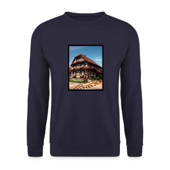 Alsatian House Digital Painting - Unisex Sweatshirt - navy - Front - Alina (178cm) & Michal (187cm)