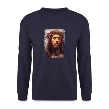 jesus bible christian religion christian cross christian - Unisex Sweatshirt - navy - Front - Alina (178cm) & Michal (187cm)