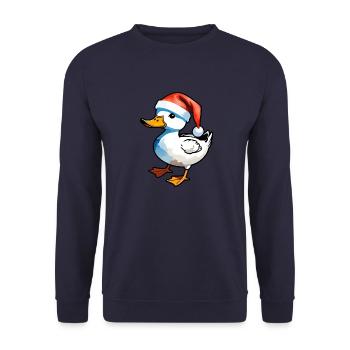 Ente Weihnachten Zeichnung - Unisex Pullover - Navy - Vorne - Alina (178cm) & Michal (187cm)