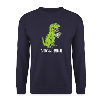 Ginosaurier - lustiger T-rex Dino mit Gin - Unisex Pullover - Navy - Vorne - Alina (178cm) & Michal (187cm)