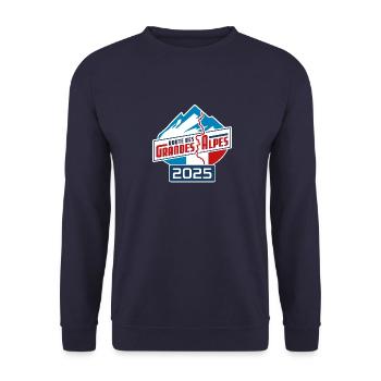 Route des Grandes Alpes Sticker | Color | 2025 - Unisex Sweatshirt - navy - Front - Alina (178cm) & Michal (187cm)