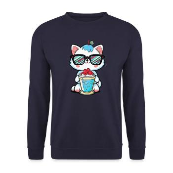 Fancy cat: sunglasses and cocktail - Unisex Sweatshirt - navy - Front - Alina (178cm) & Michal (187cm)