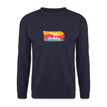 ALLES GUTE ZUM GEBURTSTAG. ALLES GUTE ZUM GEBURTSTAG. JAHRESTAG. - Unisex Pullover - Navy - Vorne - Alina (178cm) & Michal (187cm)