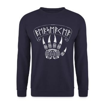 Griffe d’ours berserker, Runes, Vikings, Nordique - Sweat-shirt Unisexe - marine - Devant - Alina (178cm) & Michal (187cm)