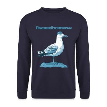 Fischbrötchen Fresser die lustige Möwe mit Fisch - Unisex Pullover - Navy - Vorne - Alina (178cm) & Michal (187cm)