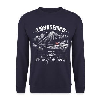 Norway - Tjongsfjord - Fishing at its finest - Unisex Sweatshirt - navy - Front - Alina (178cm) & Michal (187cm)