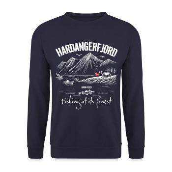 Fishing at its finest - Hardangerfjord - Norway - Unisex Sweatshirt - navy - Front - Alina (178cm) & Michal (187cm)