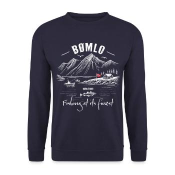 Fishing at its finest - BØMLO - Norway - Unisex Sweatshirt - navy - Front - Alina (178cm) & Michal (187cm)
