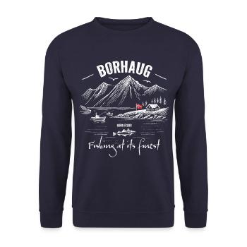 Fishing at its finest - Borhaug - Norway - Unisex Sweatshirt - navy - Front - Alina (178cm) & Michal (187cm)