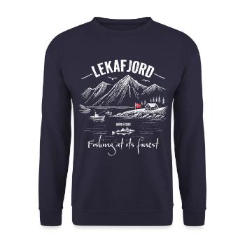 Fishing at its finest - Lekafjord - Norway - Unisex Sweatshirt - navy - Front - Alina (178cm) & Michal (187cm)