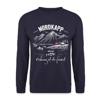 Fishing at its finest - Nordkapp - Norway - Unisex Sweatshirt - navy - Front - Alina (178cm) & Michal (187cm)