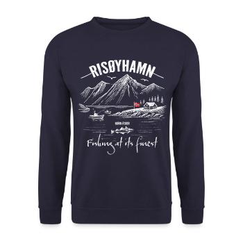 Fishing at its finest - RISØYHAMN - Norway - Unisex Sweatshirt - navy - Front - Alina (178cm) & Michal (187cm)