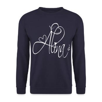 Alina Name Vorname Mädchen Kalligrafie Dekor - Unisex Pullover - Navy - Vorne - Alina (178cm) & Michal (187cm)