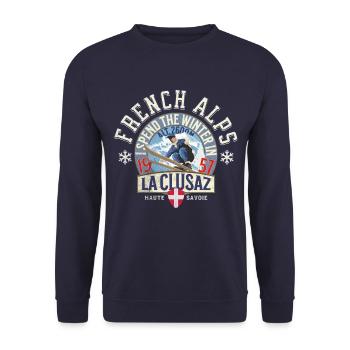 I spend the winter in La Clusaz - Sweat-shirt Unisexe - marine - Devant - Alina (178cm) & Michal (187cm)