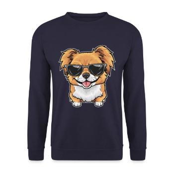 Cartoon Pekiniese, cooles Motiv mit Sonnenbrille - Unisex Pullover - Navy - Vorne - Alina (178cm) & Michal (187cm)