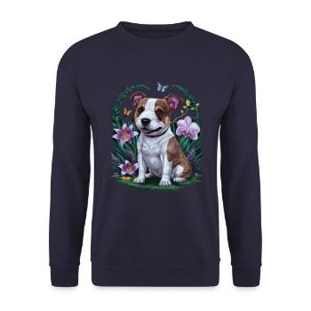 Staffordshire Bull Terrier avec des papillons - Sweat-shirt Unisexe - marine - Devant - Alina (178cm) & Michal (187cm)