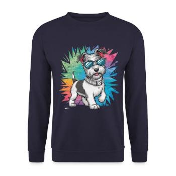 Dandie Dinmont Terrier im Cartoon Design - Unisex Pullover - Navy - Vorne - Alina (178cm) & Michal (187cm)