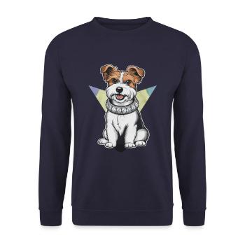 Dandie Dinmont Terrier im Cartoon Design - Unisex Pullover - Navy - Vorne - Alina (178cm) & Michal (187cm)