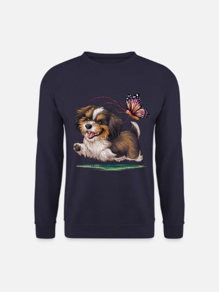 Süßer Cartoon Havanese mit buntem Schmetterling - Unisex Pullover - Navy