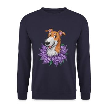 Irischer Wolfshund mit hübschem Flieder - Unisex Pullover - Navy - Vorne - Alina (178cm) & Michal (187cm)