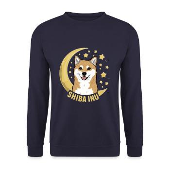 Cool Cartoon Shiba Inu with Moon and Stars - Unisex Sweatshirt - navy - Front - Alina (178cm) & Michal (187cm)