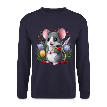 Mouse with cherries and magnificent tulips - Unisex Sweatshirt - navy - Front - Alina (178cm) & Michal (187cm)