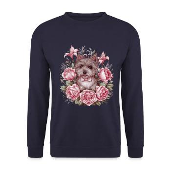 Süßer Cairn Terrier mit farbenfrohen Rosen - Unisex Pullover - Navy - Vorne - Alina (178cm) & Michal (187cm)