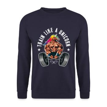 Einhorn Train like a Unicorn - Unisex Pullover - Navy - Vorne - Alina (178cm) & Michal (187cm)