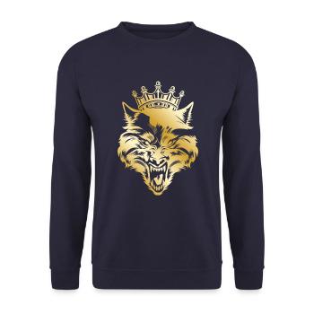 Wolf Kopf König Krone - Unisex Pullover - Navy - Vorne - Alina (178cm) & Michal (187cm)