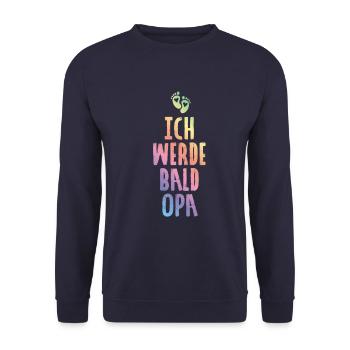Ich werde bald Opa Baby - Unisex Pullover - Navy - Vorne - Alina (178cm) & Michal (187cm)