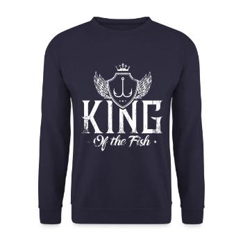 König der Fische Zitat - Unisex Pullover - Navy - Vorne - Alina (178cm) & Michal (187cm)