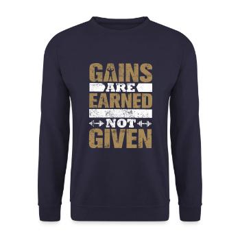 Gym Spruch Gain - Unisex Pullover - Navy - Vorne - Alina (178cm) & Michal (187cm)