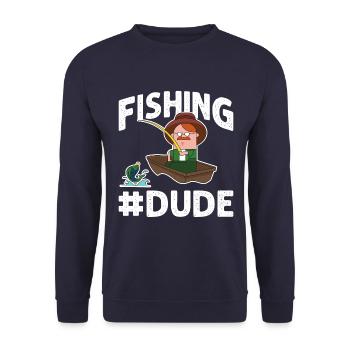 Fischen angeln boot comic spruch - Unisex Pullover - Navy - Vorne - Alina (178cm) & Michal (187cm)