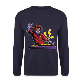 Affe DJ Party Turntable - Unisex Pullover - Navy - Vorne - Alina (178cm) & Michal (187cm)