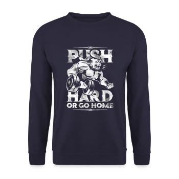 Bulldogg push gym bodybuilding - Unisex Pullover - Navy - Vorne - Alina (178cm) & Michal (187cm)