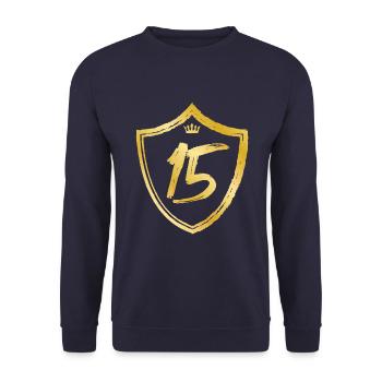 15 nummer jahr gold - Unisex Pullover - Navy - Vorne - Alina (178cm) & Michal (187cm)