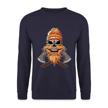 crâne bûcheron hache bois - Sweat-shirt Unisexe - marine - Devant - Alina (178cm) & Michal (187cm)