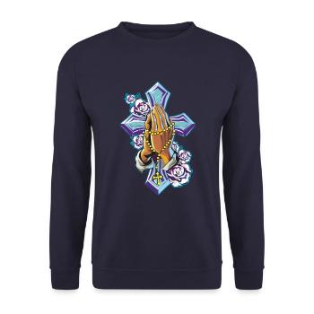 Cross hands praying rosary - Unisex Sweatshirt - navy - Front - Alina (178cm) & Michal (187cm)