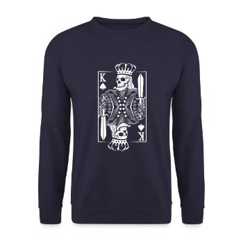 König Poker Karte Skelett - Unisex Pullover - Navy - Vorne - Alina (178cm) & Michal (187cm)