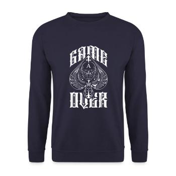 Game Over Poker Karte As Pik - Unisex Pullover - Navy - Vorne - Alina (178cm) & Michal (187cm)