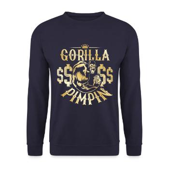 Gorilla Pimpin Hustle - Unisex Sweatshirt - navy - Front - Alina (178cm) & Michal (187cm)